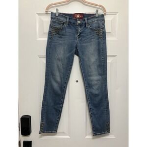 Lucky Brand Women's Straight Leg Denim Jeans Spikes Studded Pockets 4 / 27 Boho